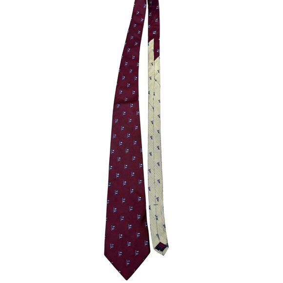 Tommy Hilfiger Other - Tommy Hilfiger Tie Mens One Size Burgundy Silk Nautical Flag Print Made‎ USA